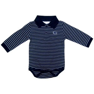 navy onesie with white stripes and stitched Penn State Athletic Logo